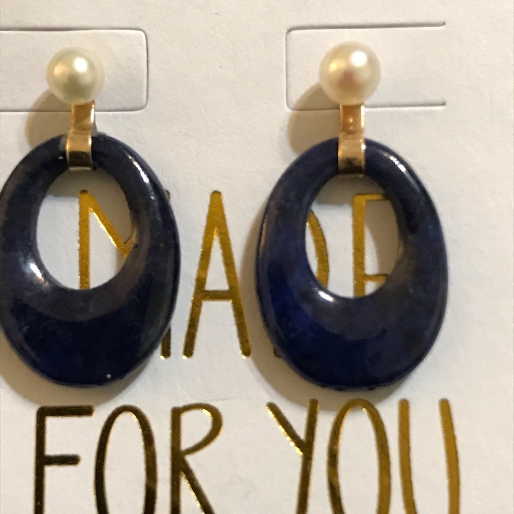 14Kt Lapis & Pearl Earrings (Interchangeable)